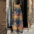 Women's Vintage Gradient Flowers Embroidered Linen Jumpsuit elevenforest