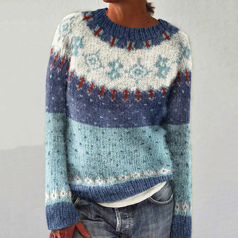 Vintage Contrast Patchwork Fairman Island Jacquard Sweater elevenforest
