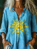 Women's Sunburst Pattern Art Print Linen Cotton Casual Shirt