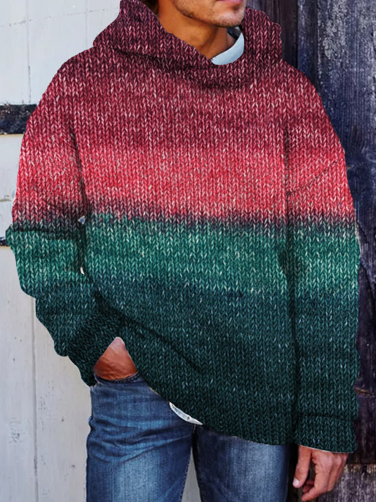 Men's Retro Colorful Gradient Cozy Hooded Sweater elevenforest