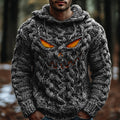 Halloween Evil Pumpkin Emoji Men's Chunky Knit Hooded Sweater elevenforest