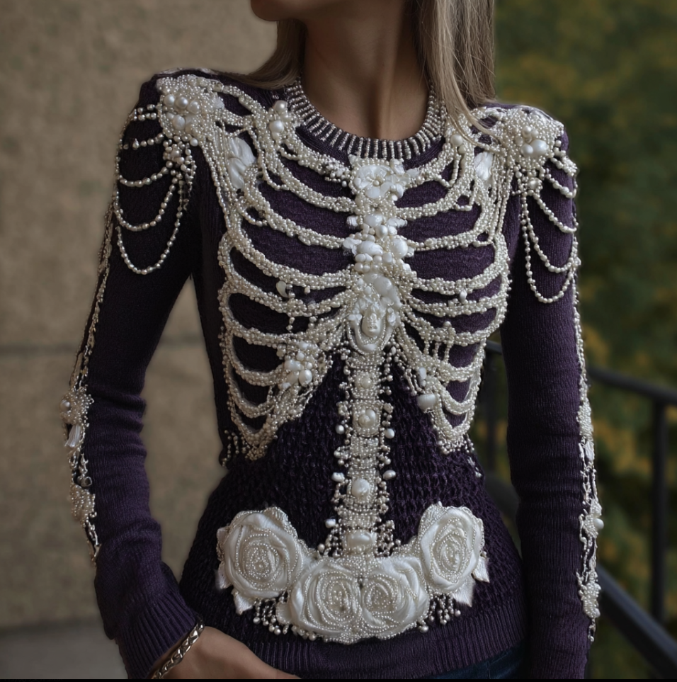 Comstylish Halloween Women's Plant Flower And Anatomy Design Knit Sweater