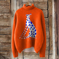 Comstylish Dog Art Print Turtleneck Knitted Pullover Sweater