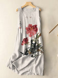 Vintage Japanese Ink Flower Calligraphy Art Print Sleeveless Cotton An