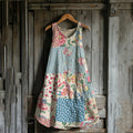 Vintage Floral Patchwork Art Linen Blend Tank Dress elevenforest