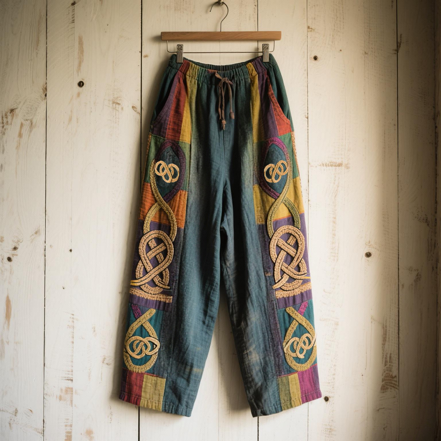 Women's Celtic Knot Lace Patchwork Art Comfort Casual Pants elevenforest