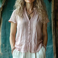 Women's Bohemian Plainr Linen Casual Short-sleeved Shirt elevenforest