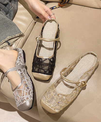 New Stylish Silver Tulle Zircon Flats Slide Sandals Ap1037