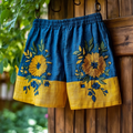 Vintage Sunflower Floral Embroidery Casual Linen Shorts elevenforest