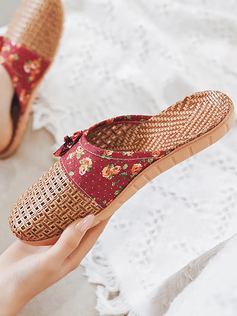 Summer Bamboo Weaving Spliced Slippers Fg1022