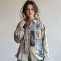 Vintage Floral Patch Art Cotton Linen Comfy Shirt elevenforest
