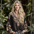 Women's Bohemian Floral V-neck Long-sleeved T-shirt elevenforest