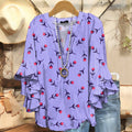 Women's Vintage Floral Art Print Casual Cotton And Linen Shirt