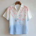 Japanese Cherry Blossom Embroidered Gradient Linen Shirt elevenforest
