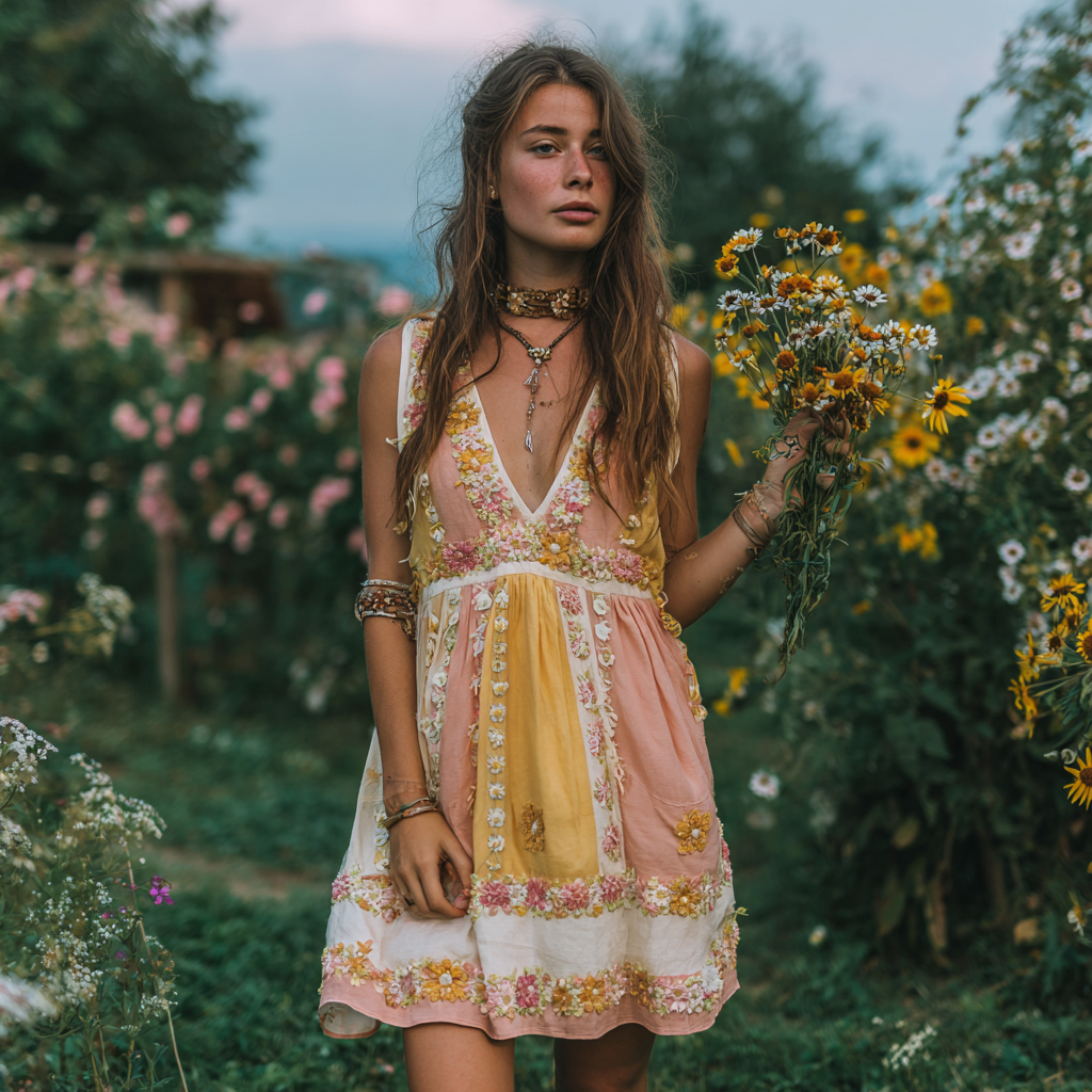 Women's Vintage Floral Color Block Sleeveless Dress elevenforest