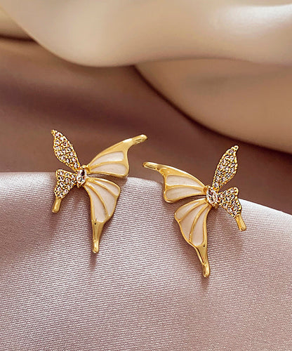 Gold Copper Alloy Zircon Butterfly Stud Earrings