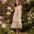 Vintage Tribal Ethnic Floral Lace Panel Linen Dress elevenforest
