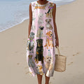 Women's Vintage Dogs Art Print Sleeveless Dress elevenforest