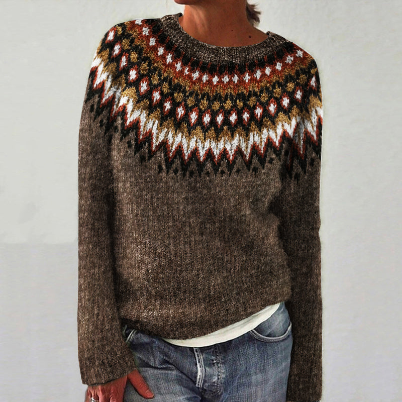 Retro Wave Pattern Crew Neck Sweater elevenforest