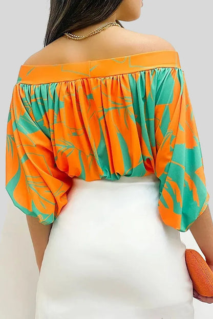 Print Patchwork Off the Shoulder T-shirts