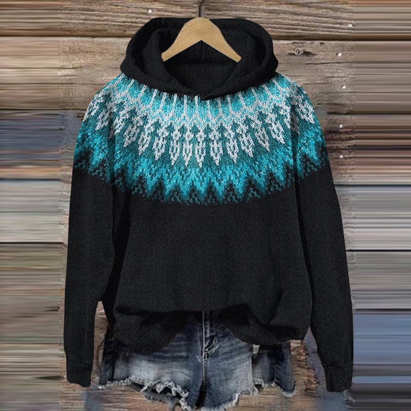 Vintage Tribal Icelandic Pattern Cozy Hooded Sweater elevenforest