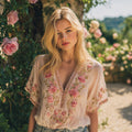 Vintage Floral Embroidery Art Linen Blend T-shirt elevenforest