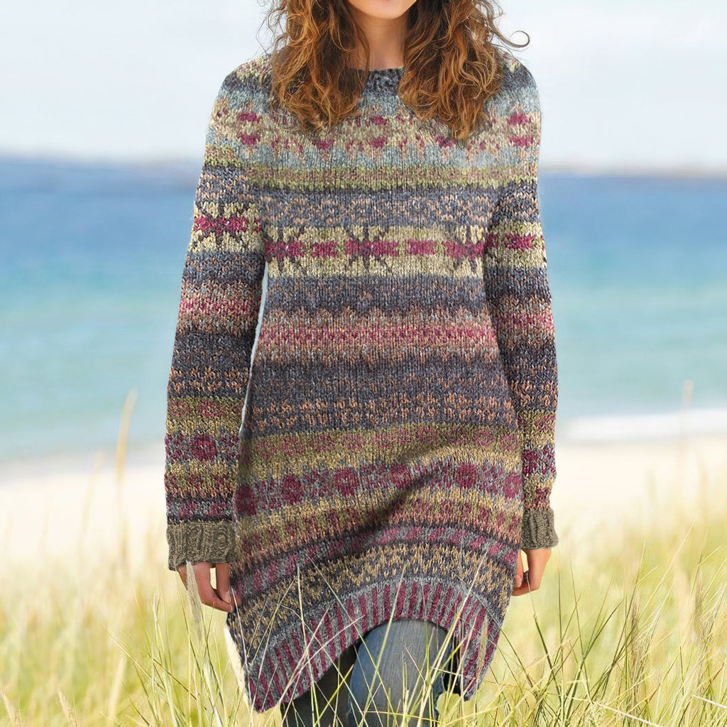 Vintage Fairman Island Knit Jacquard Contrast Sweater Midi Dress elevenforest