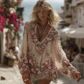 Vintage Rose Diamond Embroidery V-neck Long Sleeve Shirt elevenforest