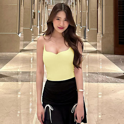 Korean Sleeveless Basic Skinny Summer Sweet Girl Color Straps Top Y2k Vestidos