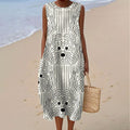 Women's Retro Line Dog Art Print Sleeveless Dress elevenforest