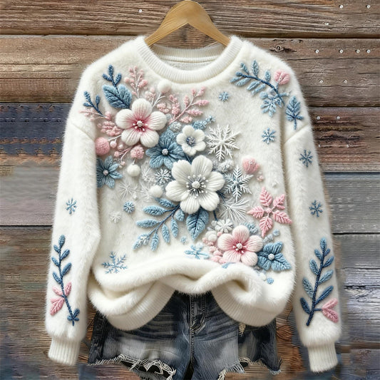 Christmas Flowers Women's Cozy Plush Sweater artswardrobe