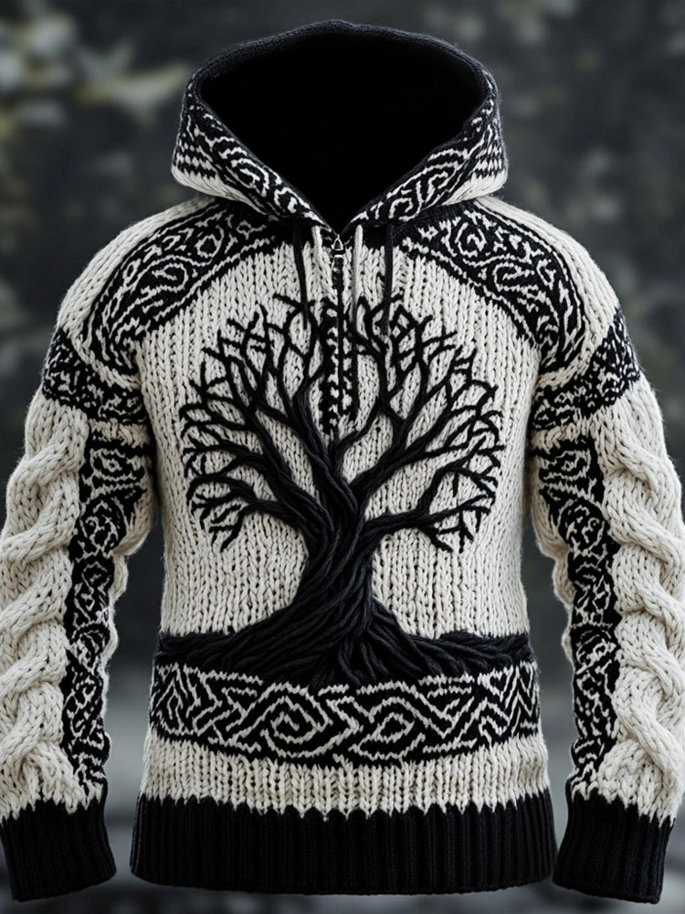 Men's Viking Tribal Tree Of Life Celtic Knot Chunky Hooded Sweater elevenforest