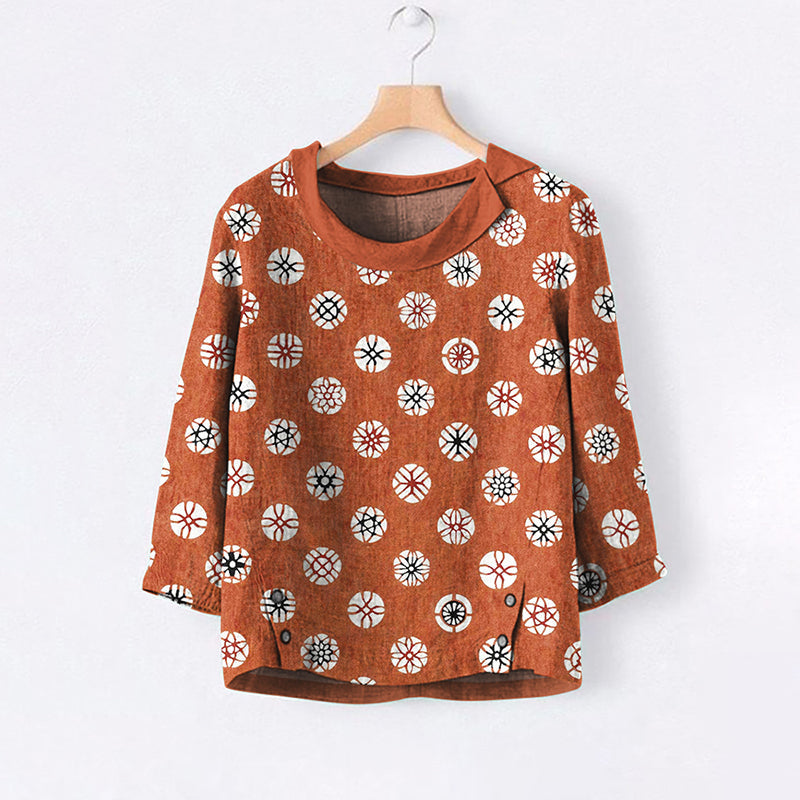 Japanese Art Print Lapel Loose Blouse elevenforest