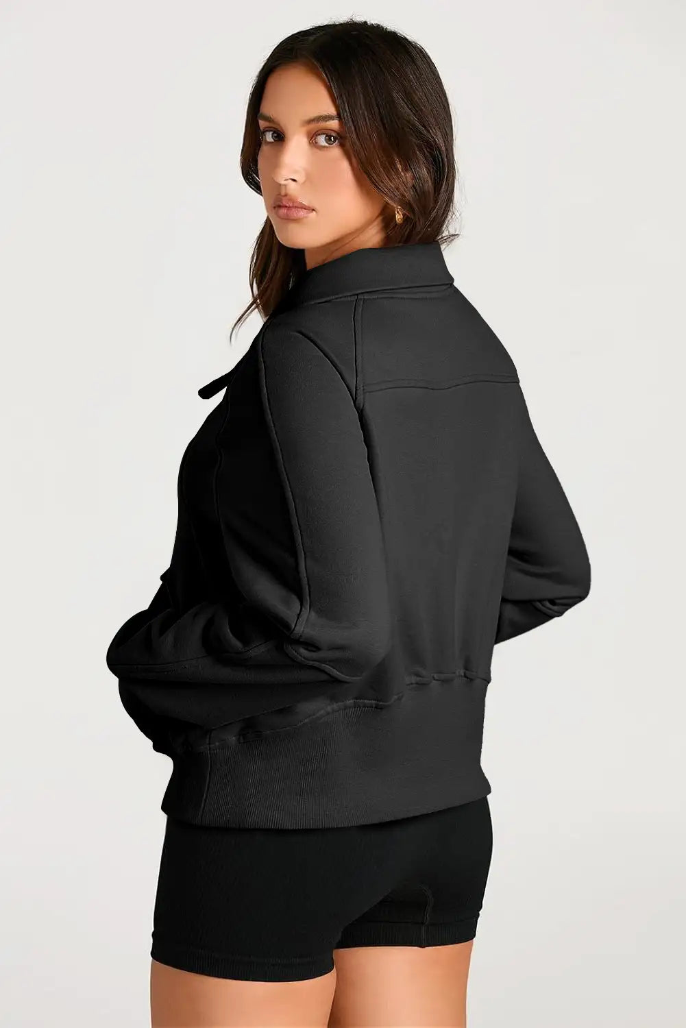 Black Stand Neck Zip Sweatshirt