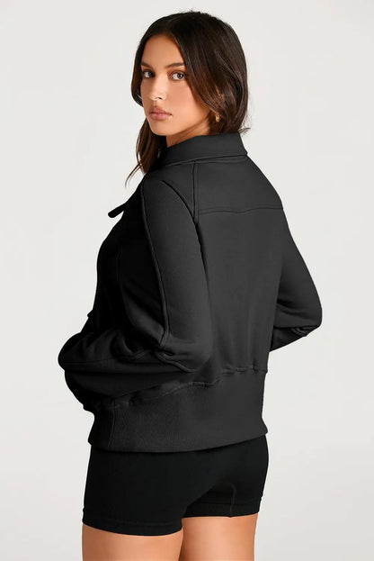 Black Stand Neck Zip Sweatshirt