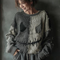 Halloween Spooky Face Sewn Knitted Crew Neck Sweater elevenforest