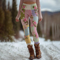 Women's Vintage Floral Patchwork Cozy Knit Leggings elevenforest