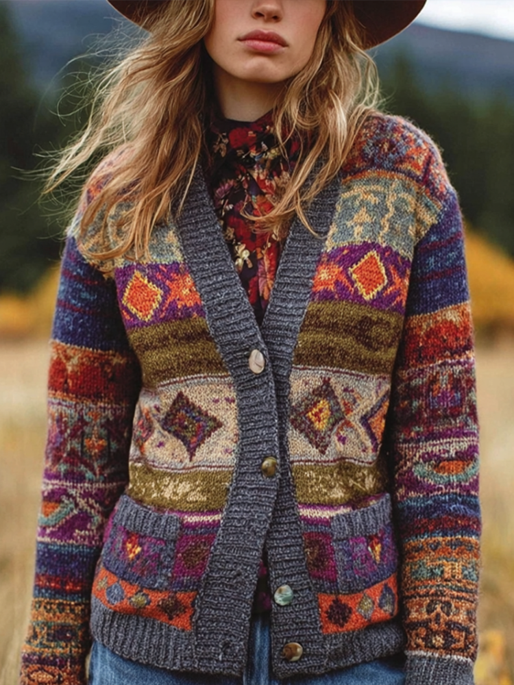 Comstylish Women's Retro British Style Button Casual Knitted Sweater Coat