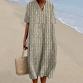 Women Vintage Stripes Casual V Neck Midi Dress elevenforest