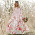 Vintage Floral Art Women's Linen Long Sleeve Maxi Cute Dress elevenforest