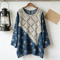 Vintage Lace Patchwork Floral Linen Women's Long Sleeve Shirt elevenforest