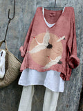 Flying Cranes Japanese Art Pattern Cozy Flowy Tunic elevenforest