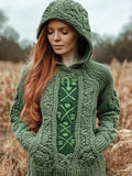 Irish Celtic Jacquard Cozy Chunky Hooded Sweater elevenforest