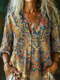 Women's National Totem Art Print Casual Cotton Linen Shirt
