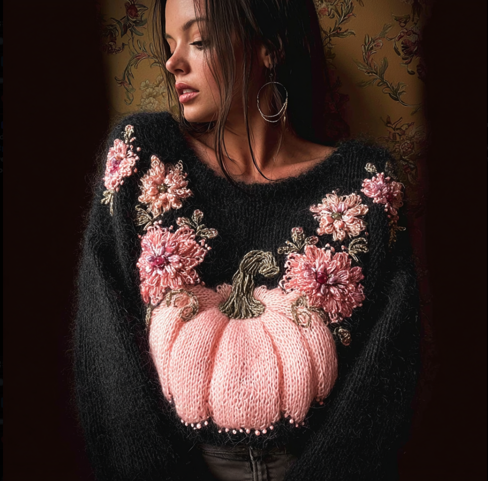 Women's Christmas Pumpkin Element Knitted Sweater artswardrobe