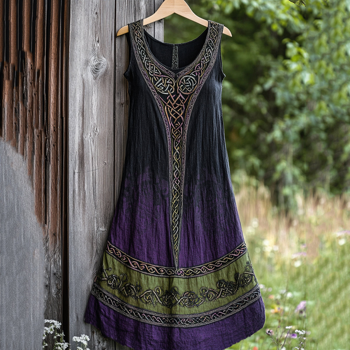 Vintage Viking Celtic Knot Gradient Patchwork Cozy Tank Dress elevenforest
