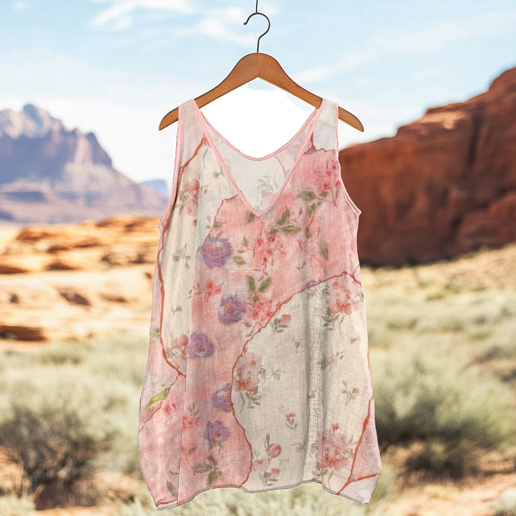 Women's Vintage Floral Patch Cotton And Linen Sleeveless Tank Top elevenforest