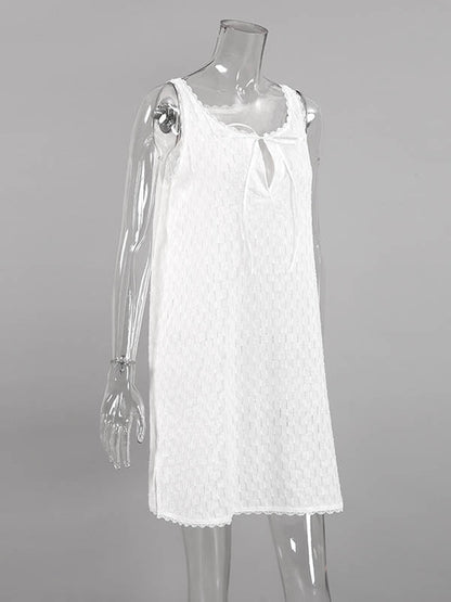 Loose Sleeveless Color Split-side Tied V-neck Mini Dresses