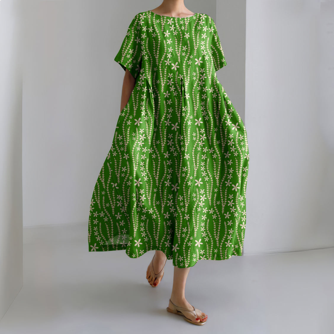 Women's Daisy Vine Print Linen Dress elevenforest