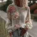 Women's Retro Rose Floral Art Cozy Crew Neck Sweater elevenforest